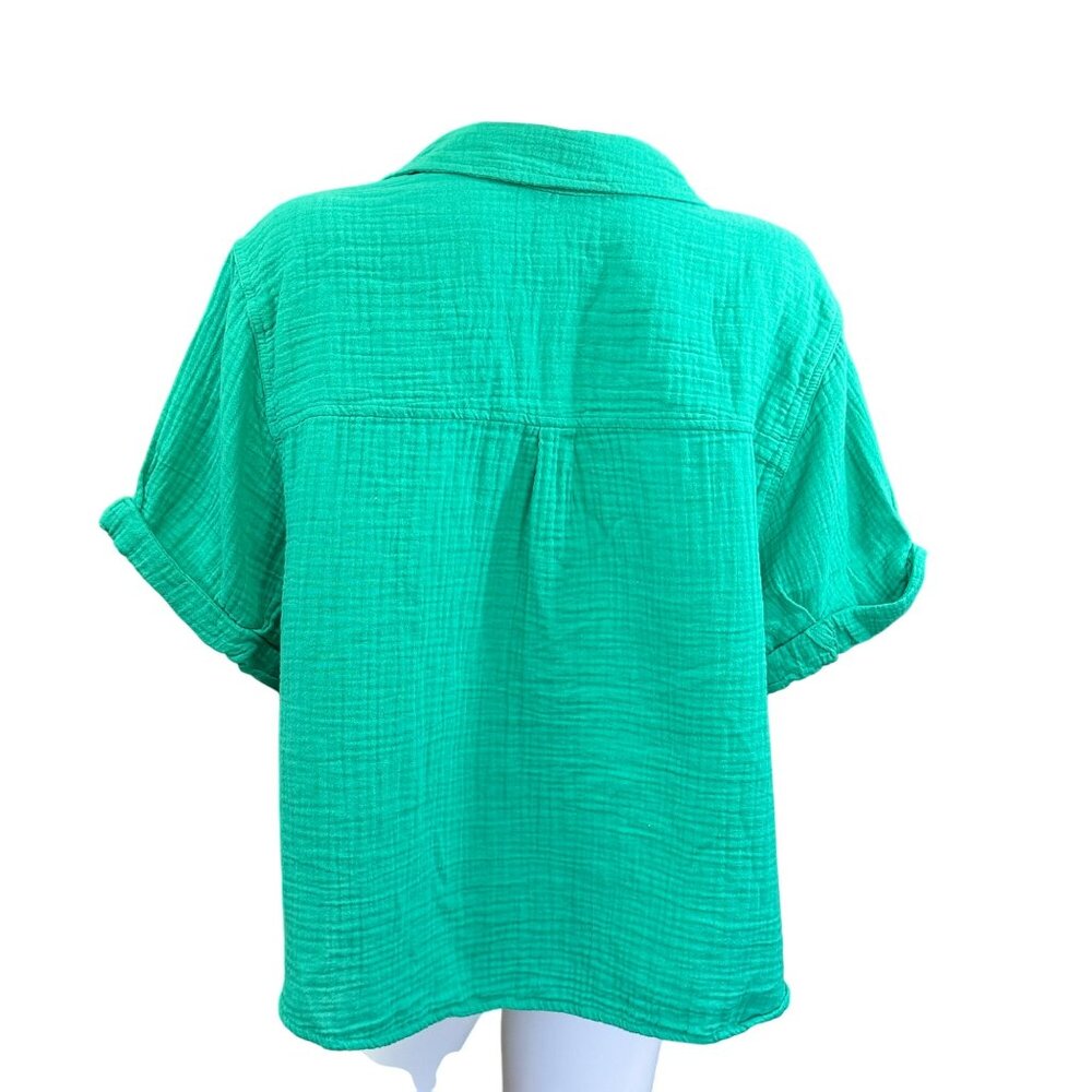 Universal Thread Womens Button-Up Loose Fit Top Cotton Green XXL - Picture 2 of 4